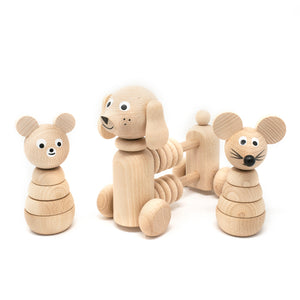 Wooden Toy Abacus Push Puppy and stacking wooden toys