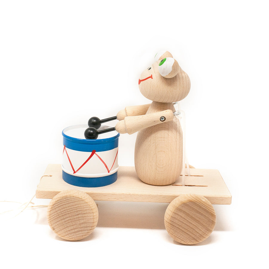 Wooden Pull Along Frog with Drum