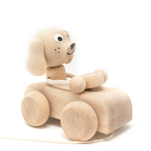 Wooden Pull Along Puppy in Car