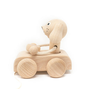 Wooden Pull Along Puppy in Car