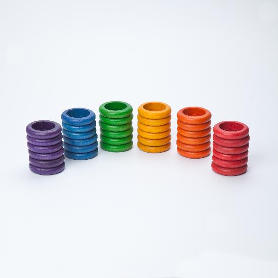 Wood Coloured Rings 36 pcs (6 colours)