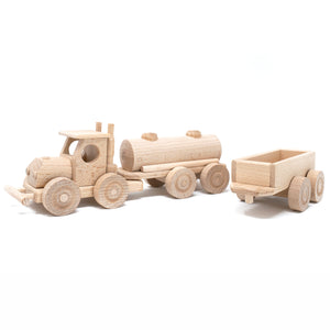 Wooden Semi with Two Cargo Trailers