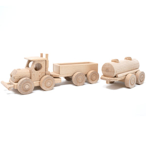 Wooden Semi with Two Cargo Trailers